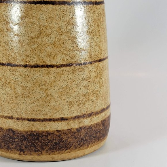 Small Ceramic Vase Brown with Stripes Pottery Craft Handcrafted Stoneware - Picture 4 of 7